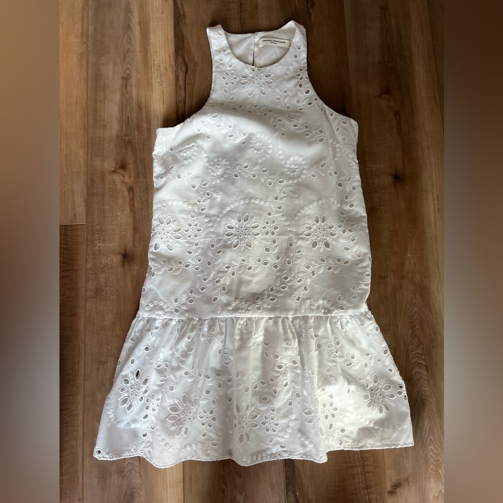Amanda Uprichard White Eyelet Drop Waist Mini Dress Size Small